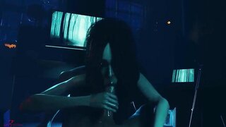 In this animated scene, Sadako, a demonic entity, dominates a man with her massive size and captivating beauty. She indulges him in a mind-blowing deepthroat encounter, leading to a climactic creampie.