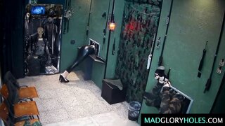 Blonde babe indulges in a wild secret mission of intense hardcore action with soldiers in latex gear. Porn videos.