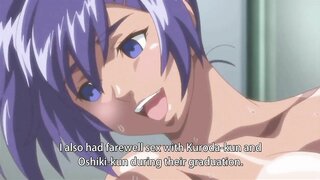 Purple-haired anime babe in sensual Hentai video: titfuck, handjob, and ball busting action.