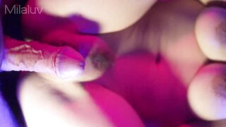 Closeup of a busty MILF\'s moist and meaty pussy lips being pleasured, leading to an explosive climax in this XxxBP video.