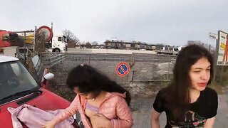 Two hot Italian hotties having risky sex outdoors in the middle of a street during the coronavirus pandemic - big boobs, threesome, quarantine rules and pure pleasure. Fuck the lockdown and fuck the coronavirus!