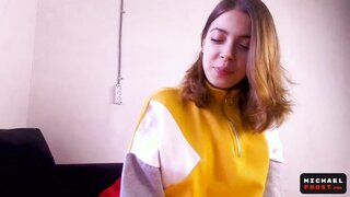 Russian teen Mihanika69 in seductive lingerie awaits her stepbrother, leading to a taboo role-playing scenario with intense oral skills and a climactic cumshot.