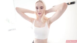Shinaryen Rean\'s first adult shoot captured in 60 fps, showcasing her blonde locks and tight POV action ending with a creampie.