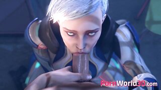 3D characters in BDSM video sucking a huge cock, complete with squirting and blowjobs.