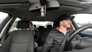In a thrilling ride, a customer enjoys a sensual blowjob and intense pussy fuck in a faux taxi, all for cash.